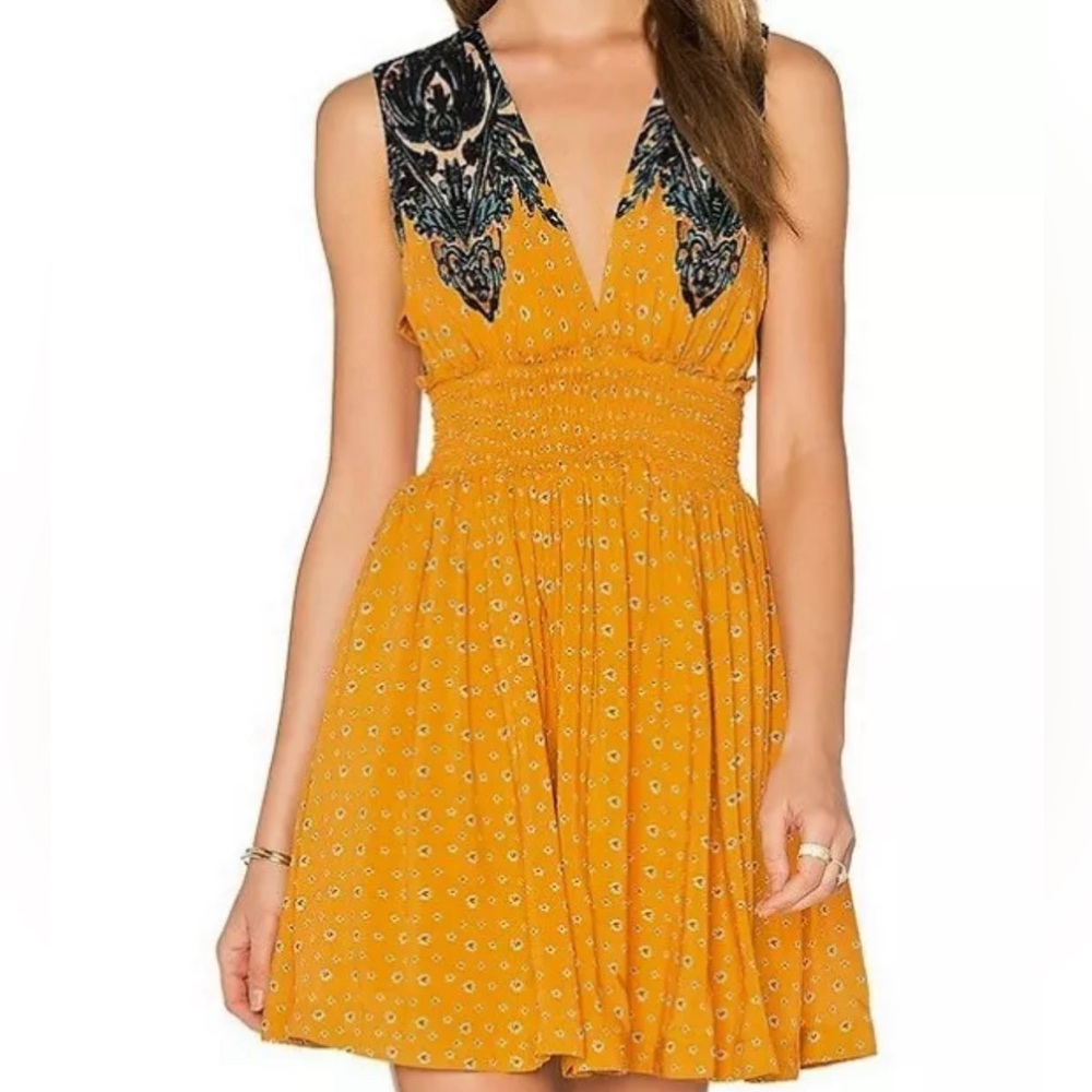 Free People Walking Through My Dreams Dress Smocked Waist Cut Out Back S